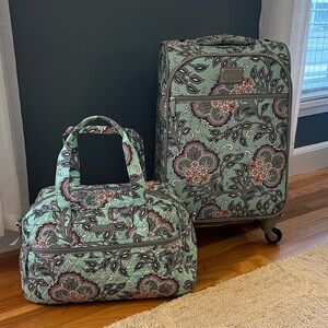 Vera Bradley Mint Paisley Travel Weekender Bag and Roller Carry-on Set